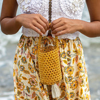 GOLDA Metallic Beads Bucket Bag In Gold BrunnaCo