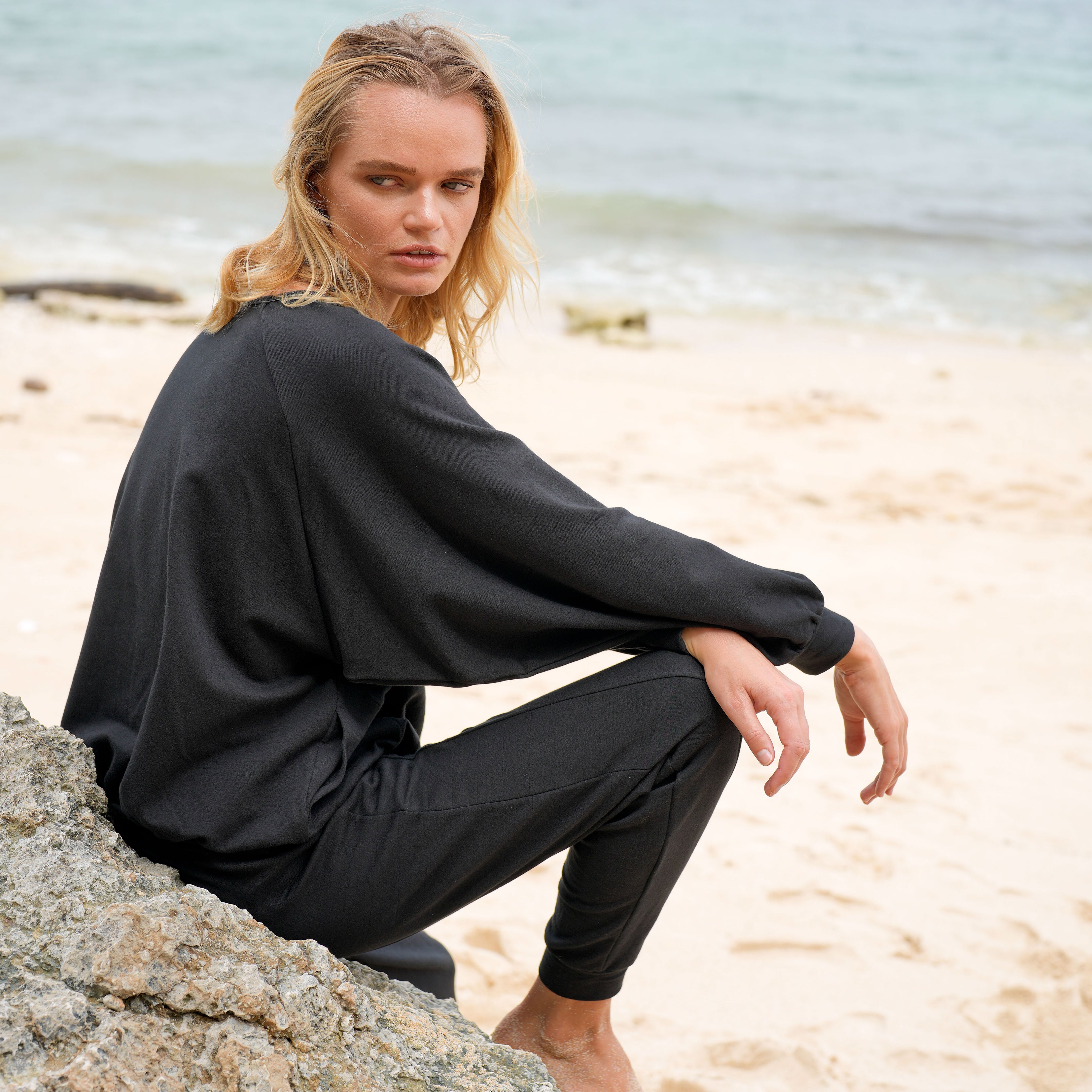 HALEY Bamboo Fleece Sweaters, in Black BrunnaCo
