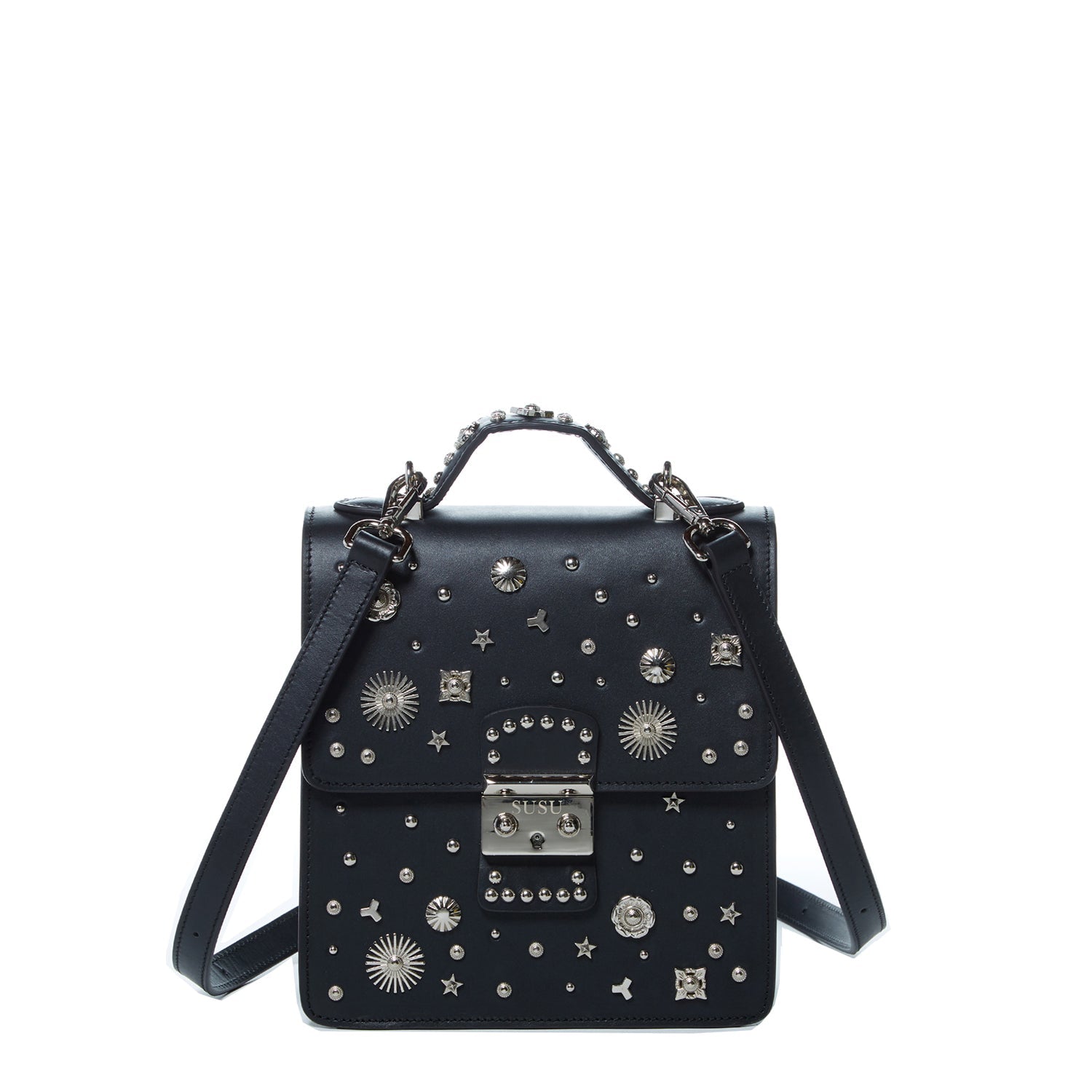 Convertible Leather Backpack Purse Black Crossbody Bag SUSU
