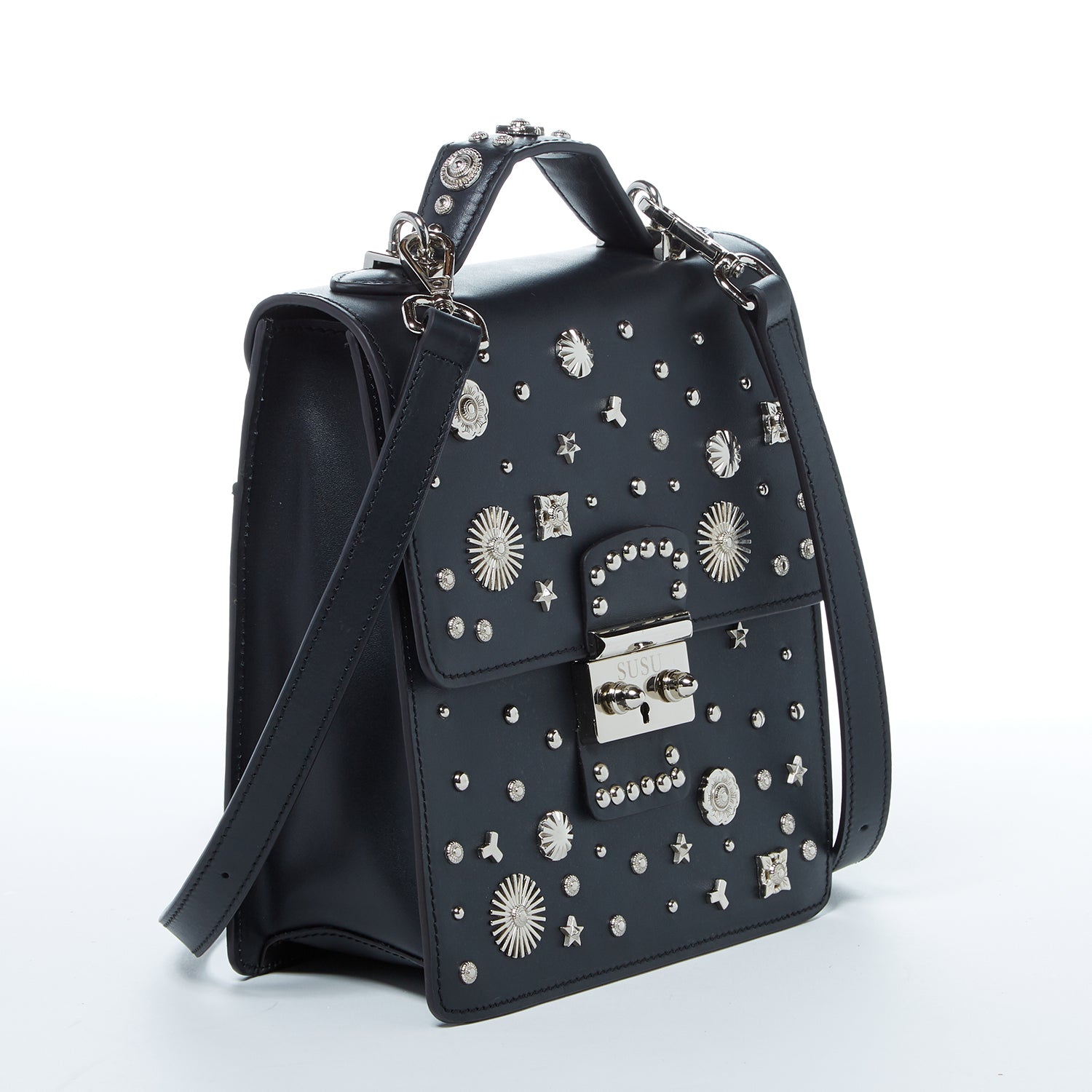 Convertible Leather Backpack Purse Black Crossbody Bag SUSU