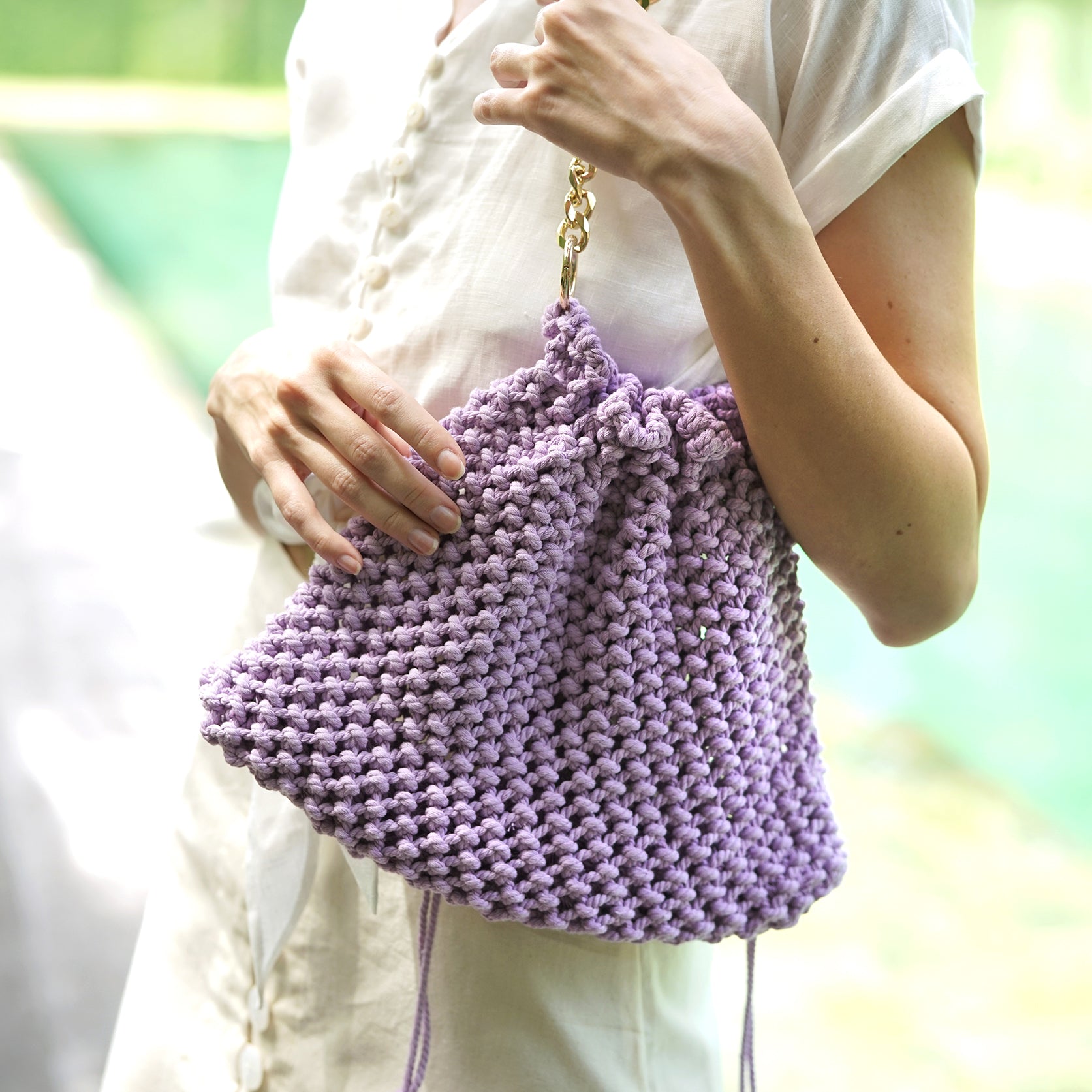 LYON Macrame Tote Bag, in Lilac BrunnaCo