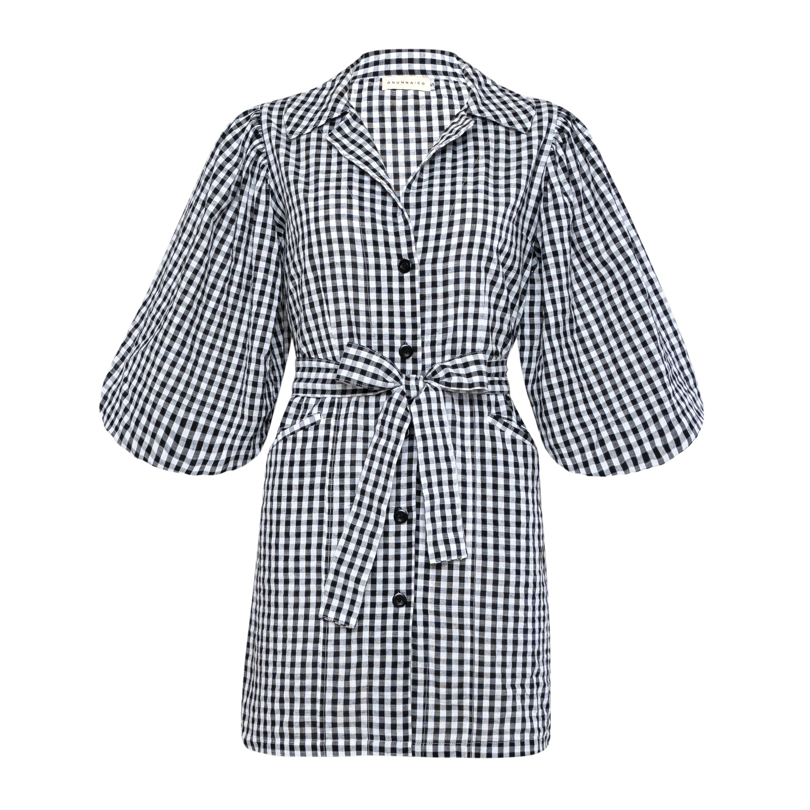 The Meghan Mini Gingham Dress In Black BrunnaCo