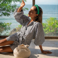 The Meghan Mini Gingham Dress In Black BrunnaCo