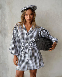 The Meghan Mini Gingham Dress In Black BrunnaCo