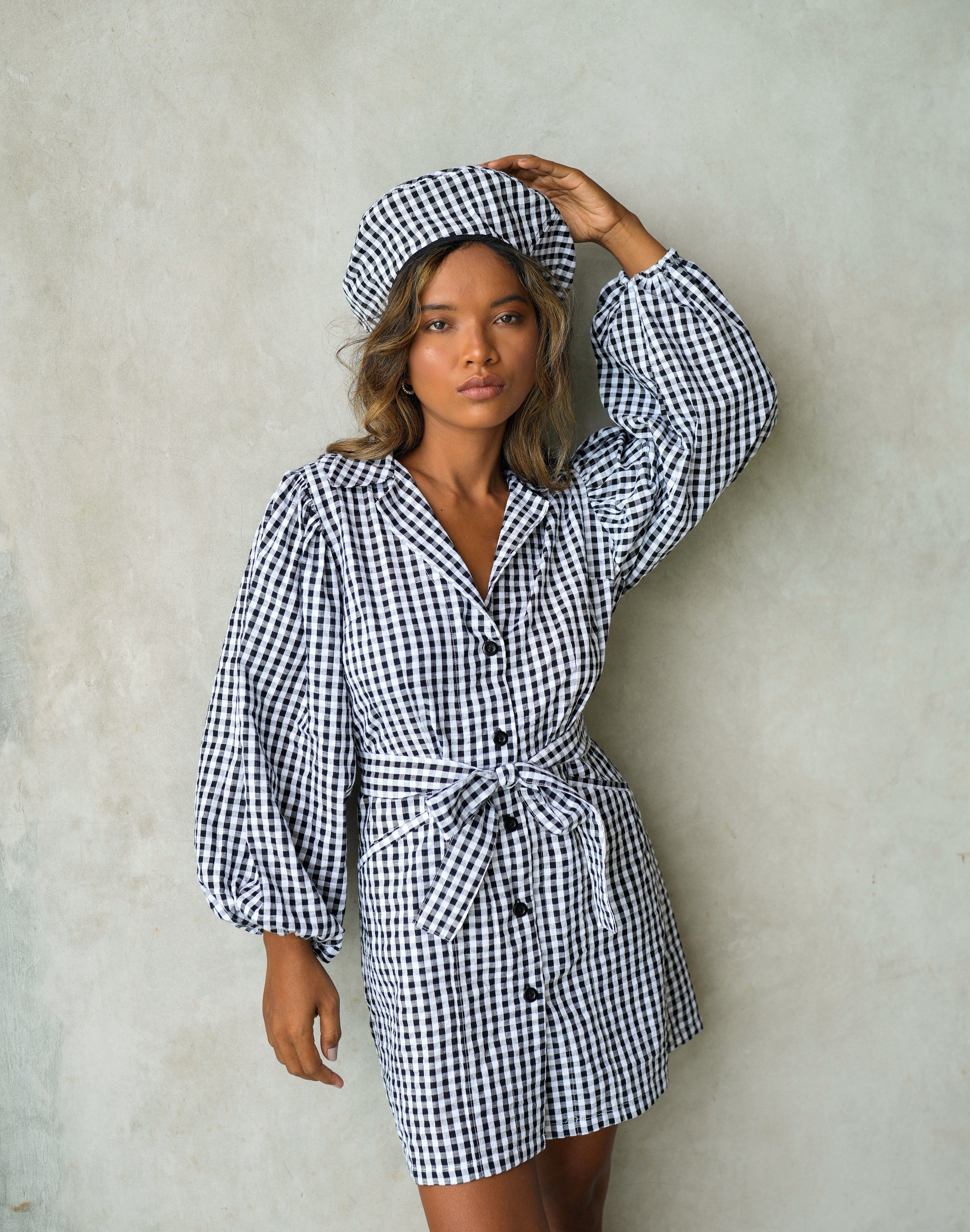 The Meghan Mini Gingham Dress In Black BrunnaCo