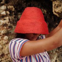 The Naomi Jute Clochet Straw Hat In Red BrunnaCo