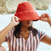 The Naomi Jute Clochet Straw Hat In Red BrunnaCo