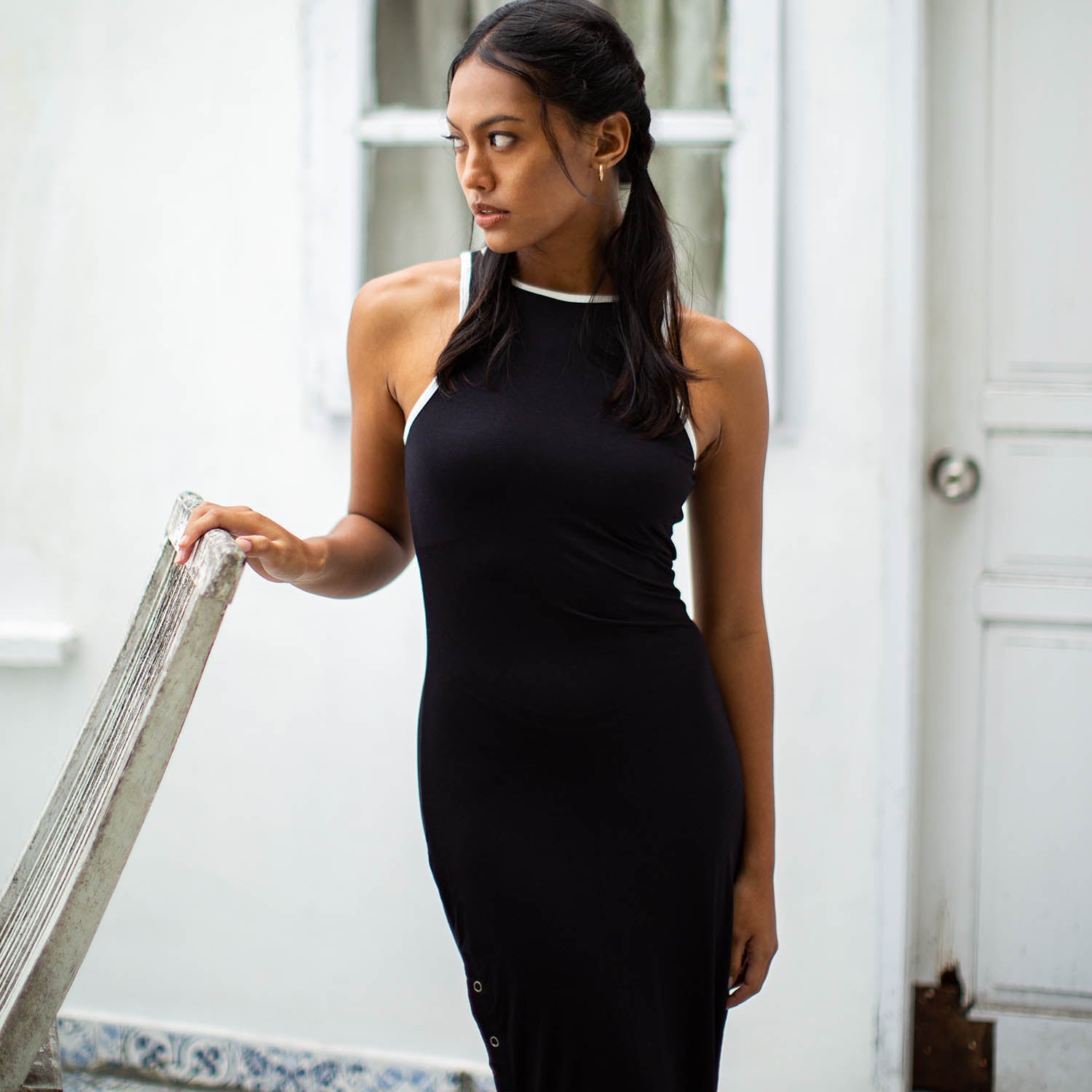 OLA Organic Cotton Midi Dress In Black BrunnaCo
