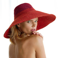 The Riri Duo Jute Straw Hat In Red & Maroon BrunnaCo