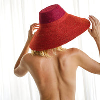 The Riri Duo Jute Straw Hat In Red & Maroon BrunnaCo