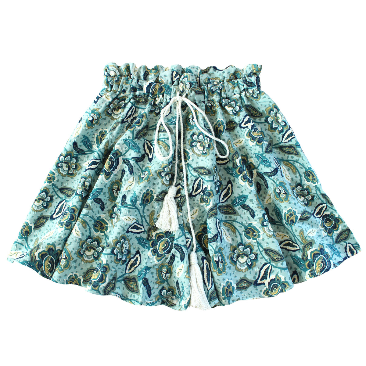 SEKAR — Bali Handmade Floral Batik Skorts, Sea Blue BrunnaCo