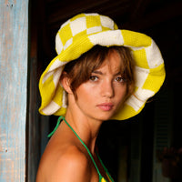 The Shilo Crochet Hat In Lime Green & White BrunnaCo