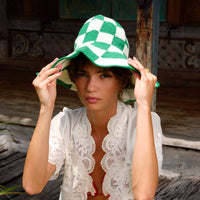 The Shilo Checkered Crochet Hat In Green & White BrunnaCo