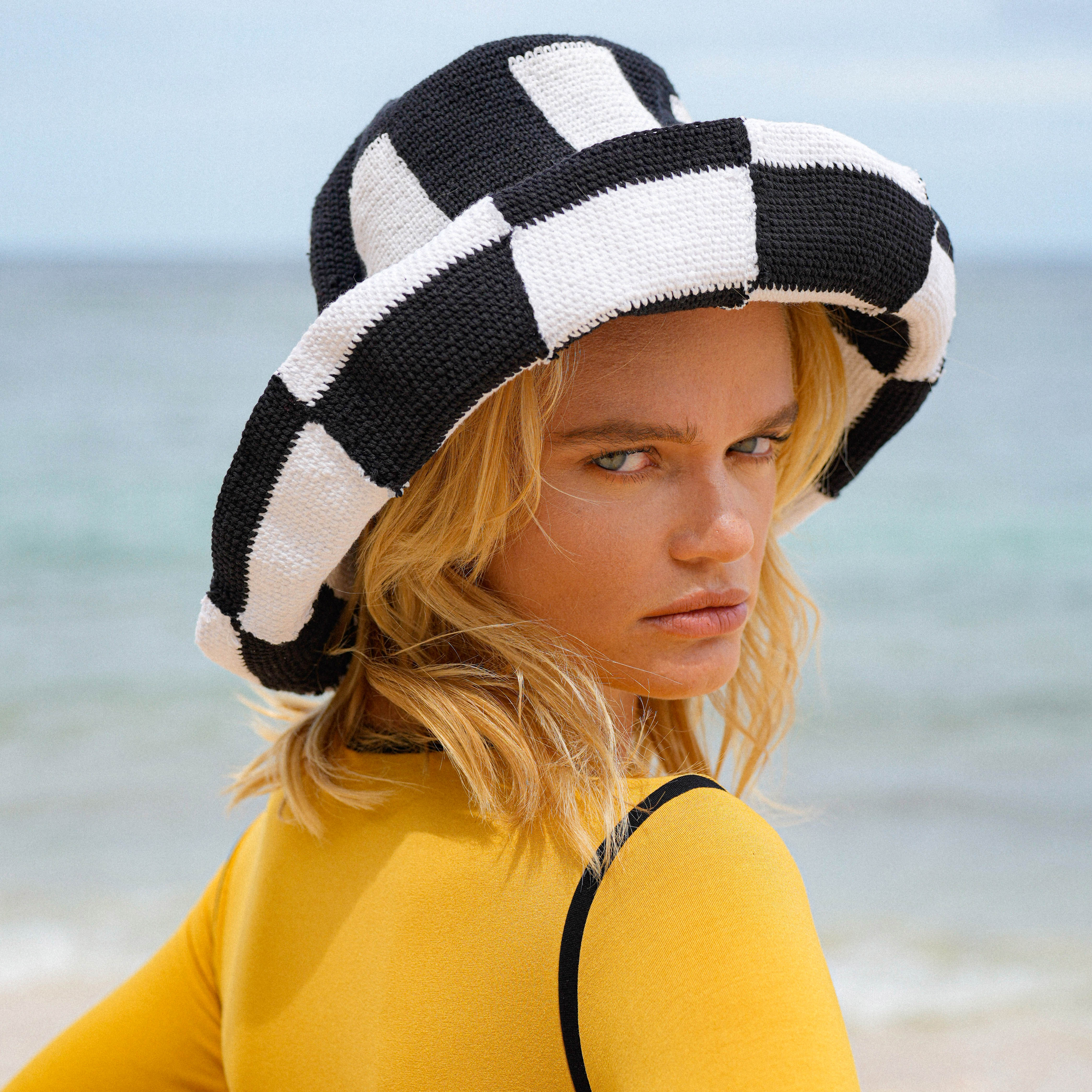 SHILO Checkered Crochet Hat In Black & White BrunnaCo