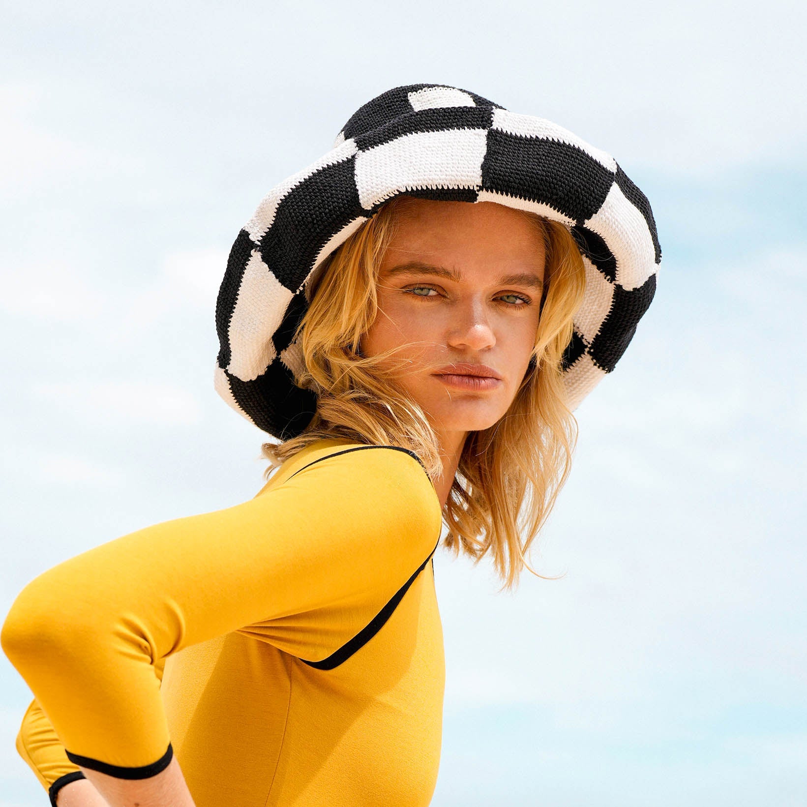 SHILO Checkered Crochet Hat In Black & White BrunnaCo