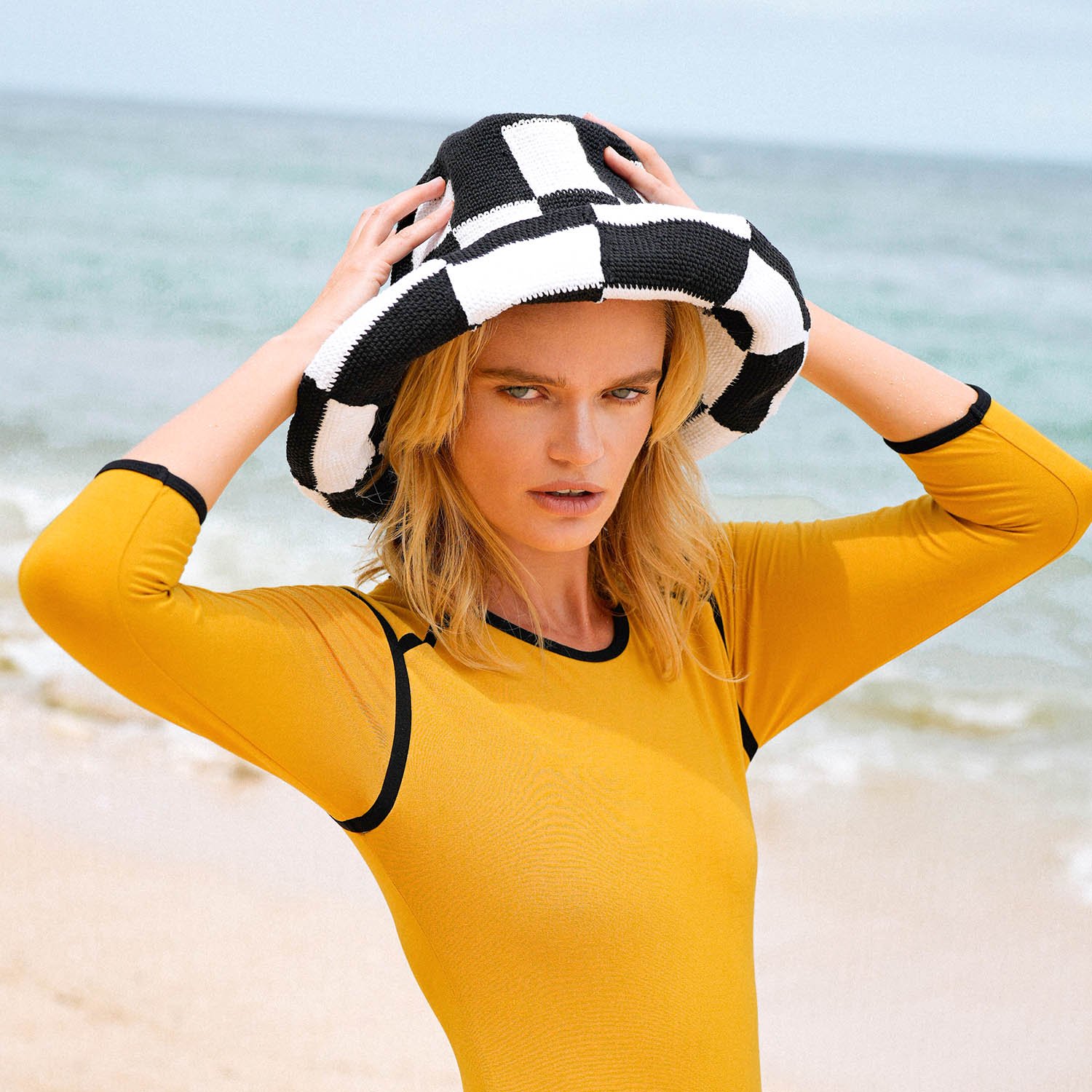 SHILO Checkered Crochet Hat In Black & White BrunnaCo