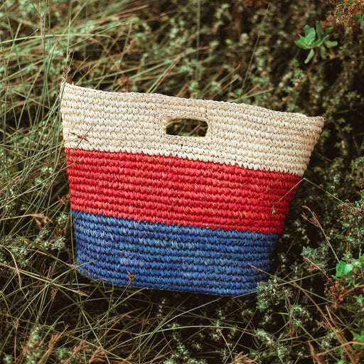 SAYAN Raffia Tote Bag, in Red & Blue BrunnaCo