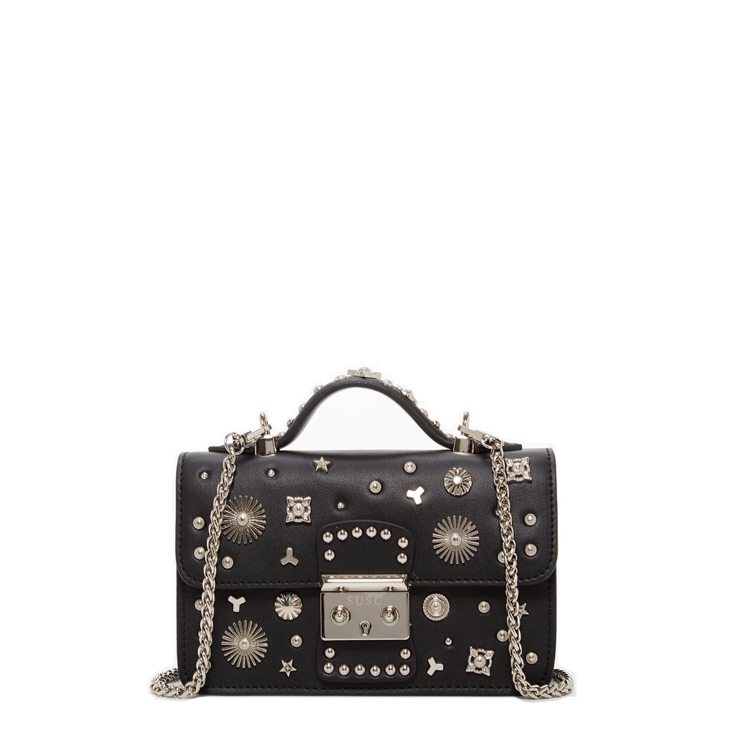 Studded Small Leather Crossbody Bag Black Purse SUSU
