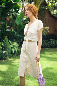 ULURU Button-down Skirt In Off-white BrunnaCo