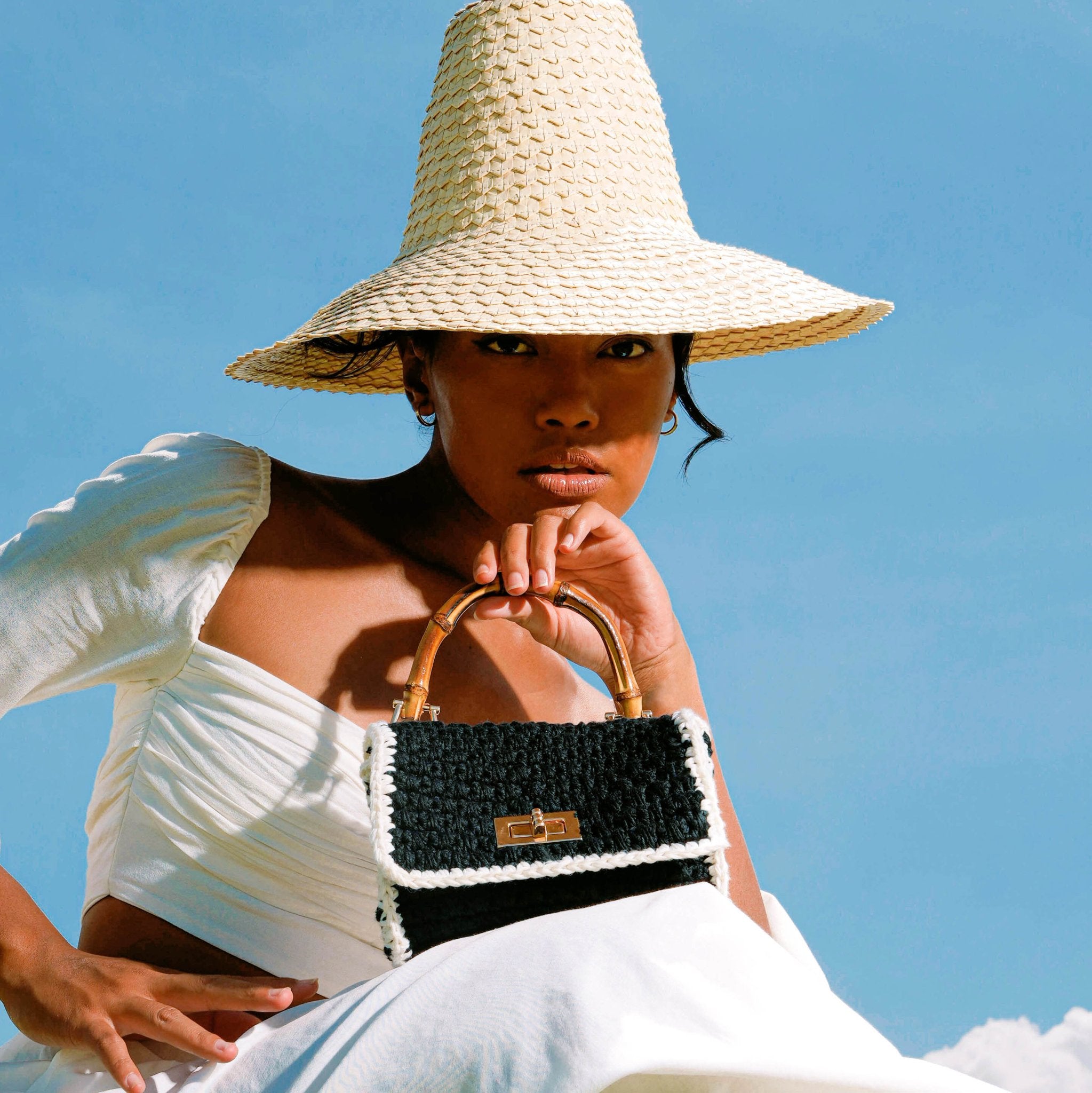 AIRMAIL Mini Crochet Handbag In Black & White - Diazza