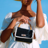 AIRMAIL Mini Crochet Handbag In Black & White - Diazza