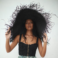 AMORA Oversized Woven Straw Hat in Black - Diazza