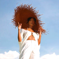 AMORA Oversized Woven Straw Hat in Burnt Caramel - Diazza