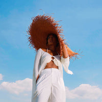 AMORA Oversized Woven Straw Hat in Burnt Caramel - Diazza
