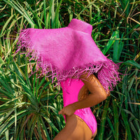 AMORA Oversized Woven Straw Hat in Hot Pink - Diazza
