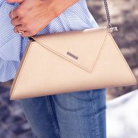 ANGELICA — Metallic Gold Saffiano Leather Clutch & Crossbody Bag - Diazza
