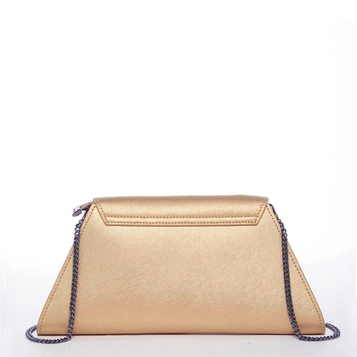 ANGELICA — Metallic Gold Saffiano Leather Clutch & Crossbody Bag - Diazza