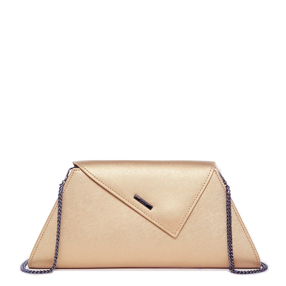 ANGELICA — Metallic Gold Saffiano Leather Clutch & Crossbody Bag - Diazza