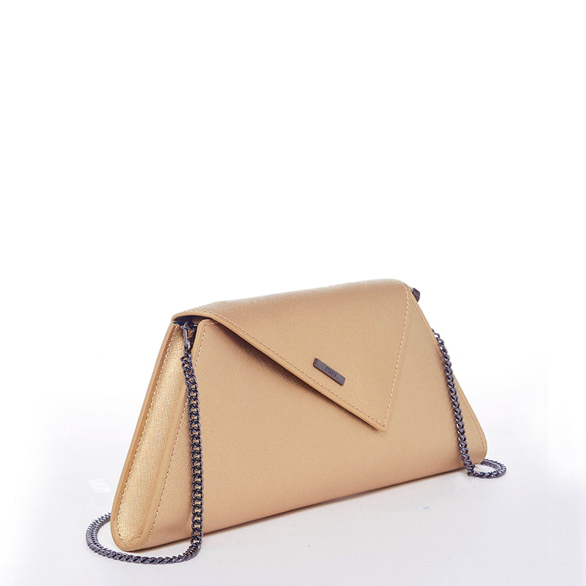 ANGELICA — Metallic Gold Saffiano Leather Clutch & Crossbody Bag - Diazza