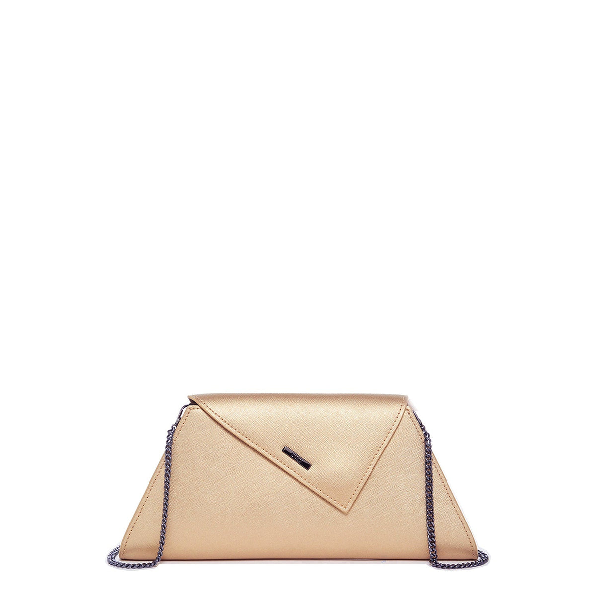 ANGELICA — Metallic Gold Saffiano Leather Clutch & Crossbody Bag - Diazza