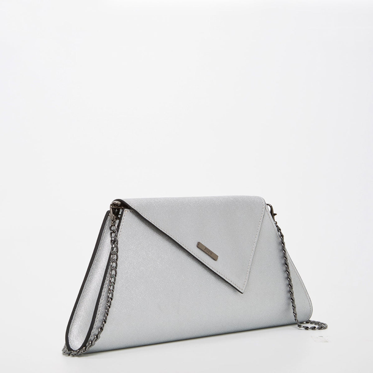 ANGELICA — Metallic Silver Saffiano Leather Clutch & Crossbody Bag - Diazza
