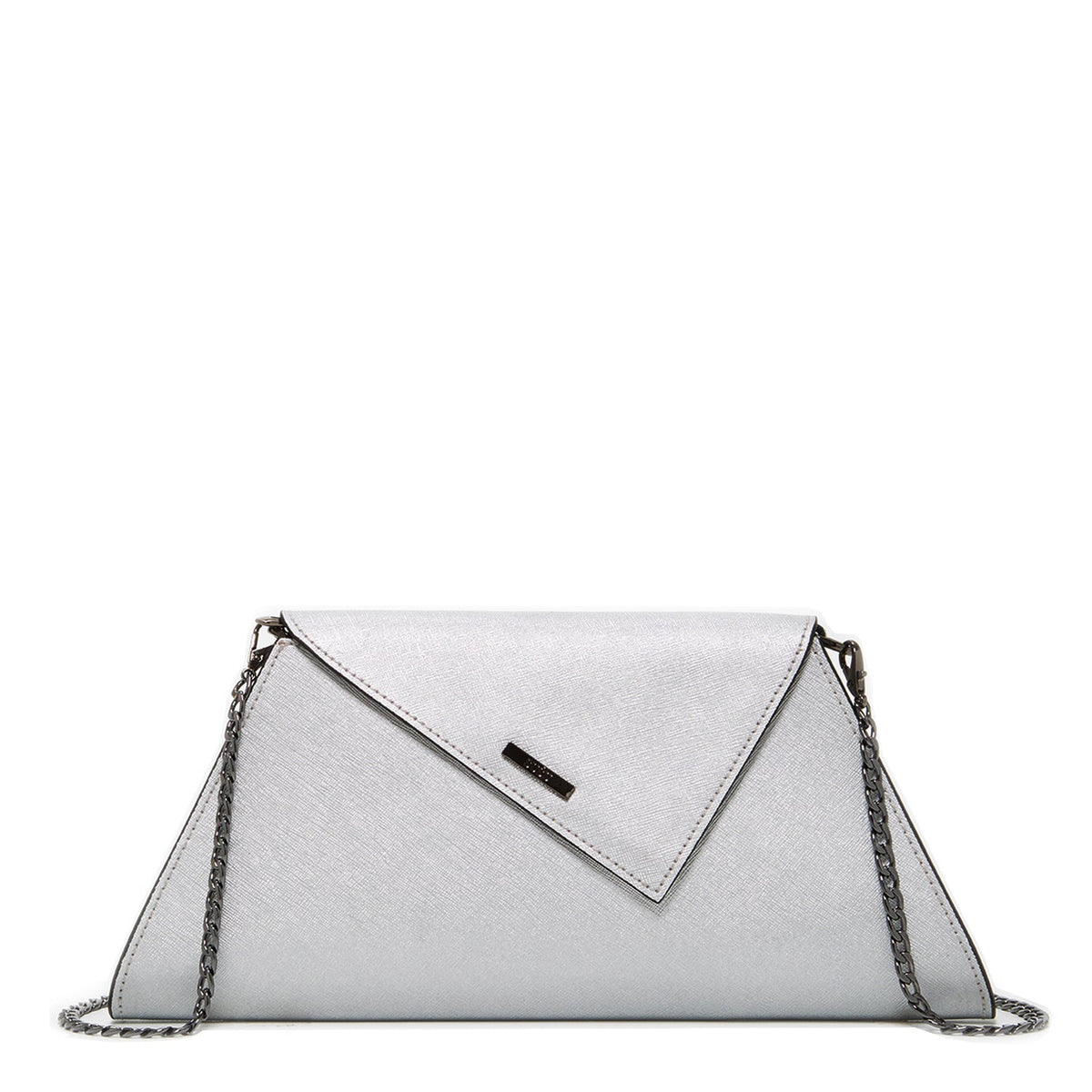 ANGELICA — Metallic Silver Saffiano Leather Clutch & Crossbody Bag - Diazza