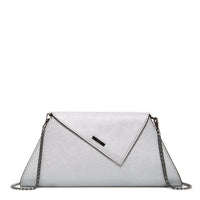 ANGELICA — Metallic Silver Saffiano Leather Clutch & Crossbody Bag - Diazza