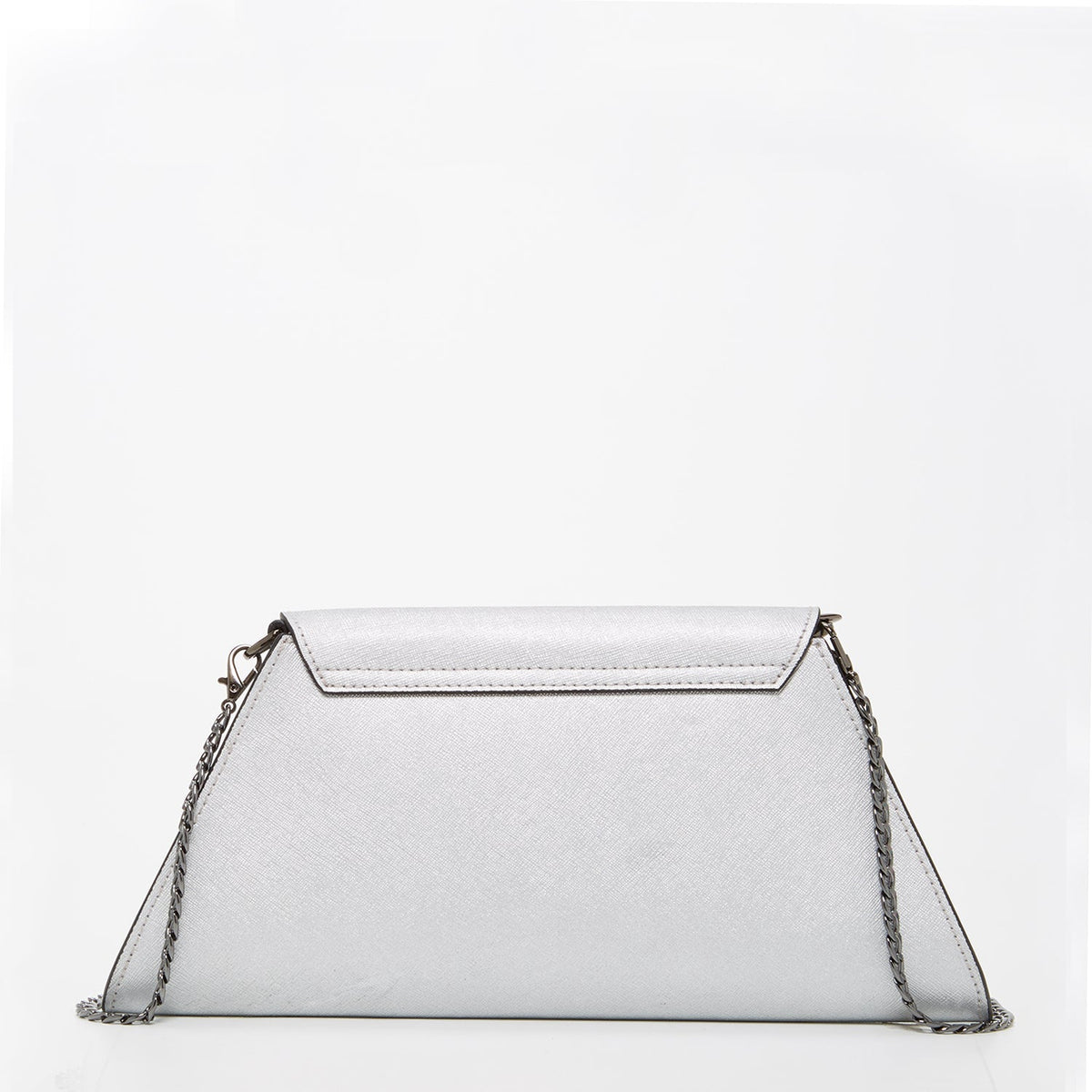 ANGELICA — Metallic Silver Saffiano Leather Clutch & Crossbody Bag - Diazza
