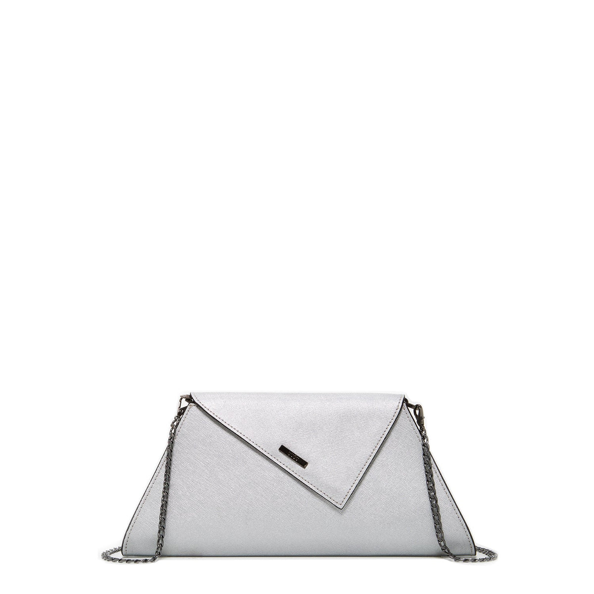 ANGELICA — Metallic Silver Saffiano Leather Clutch & Crossbody Bag - Diazza