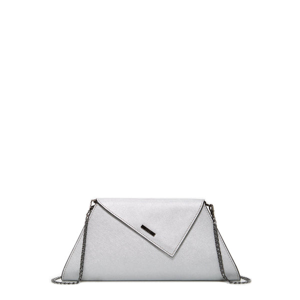 ANGELICA — Metallic Silver Saffiano Leather Clutch & Crossbody Bag - Diazza