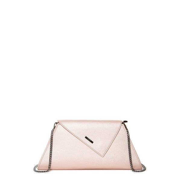 ANGELICA — Rose Gold Metallic Leather Clutch & Crossbody Bag - Diazza