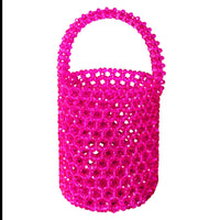 ANTONIA Crystal Beads Bucket Bag In Hot Pink - Diazza