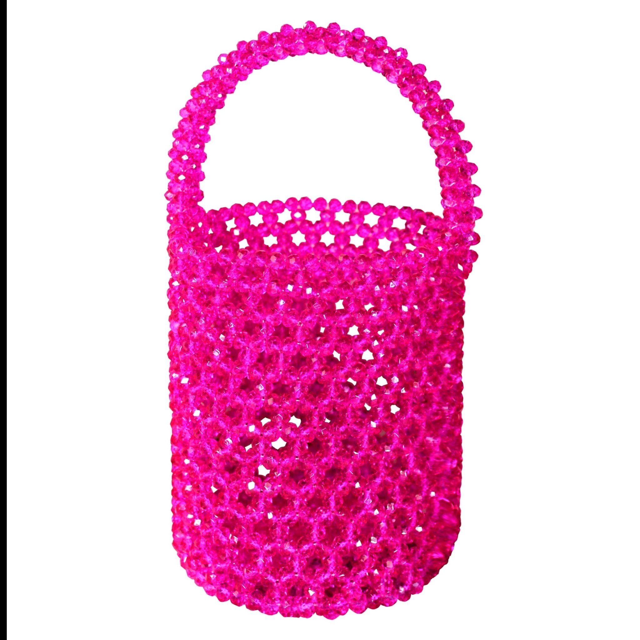 ANTONIA Crystal Beads Bucket Bag In Hot Pink - Diazza