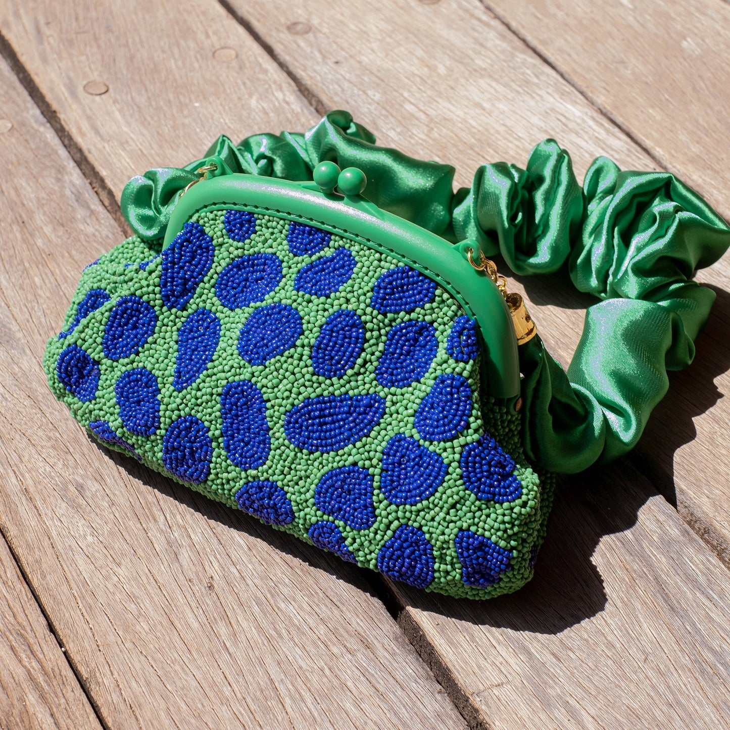 ARNOLDI JADE Hand - beaded Clutch Bag In Lush Green & Blue - Diazza