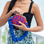 ARNOLDI Mandy Hand - beaded Clutch, in Savoy Blue & Red - Diazza