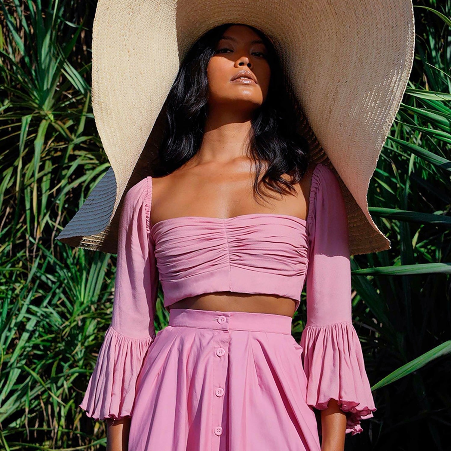 ARUM Flared Bamboo Top in Blush Pink - Diazza