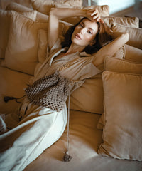 ARYA Safari Linen Midi Dress, in Beige - Diazza