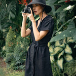 ARYA Safari Linen Midi Dress, in Black - Diazza