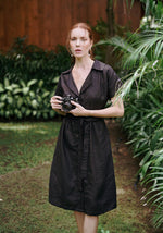 ARYA Safari Linen Midi Dress, in Black - Diazza