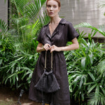 ARYA Safari Linen Midi Dress, in Black - Diazza